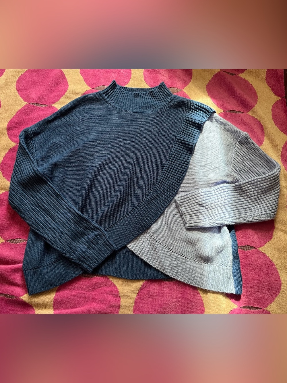 Split-Front Contrast Mock Neck Sweater - Picture 2 of 11